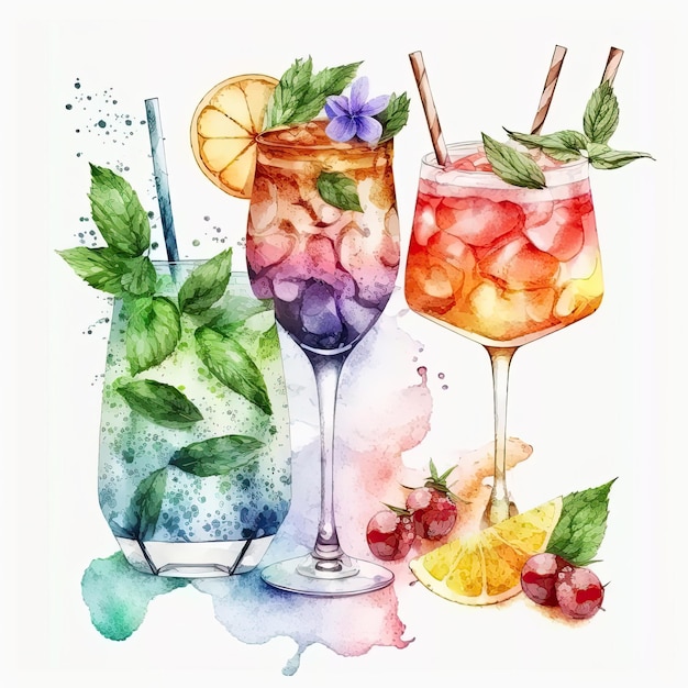 Ilustración de cóctel de alcohol de verano AI GenerativexA