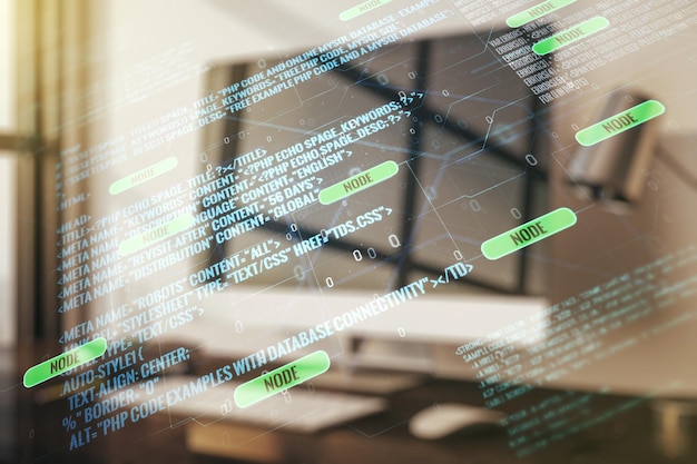 Ilustración de codificación creativa abstracta sobre el concepto de desarrollo de software de fondo de computadora moderna