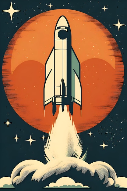 Ilustración de un cohete espacial despegando IA generativa 2