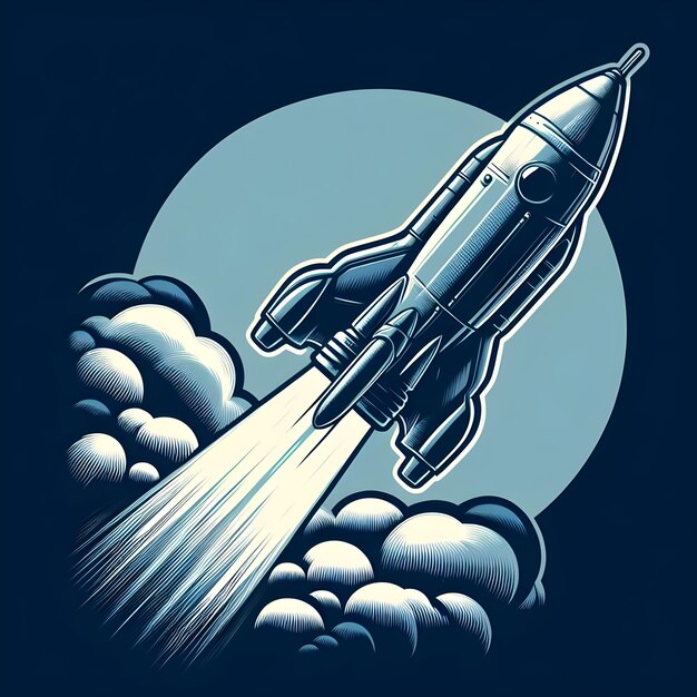 Foto ilustración de cohetes de tema retro que se elevan en el cielo