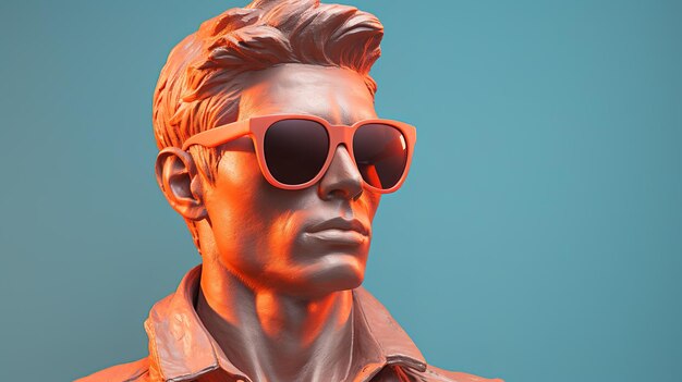 Ilustración de collage pop de un guapo modelo de moda masculino con gafas de sol sobre escoloridas