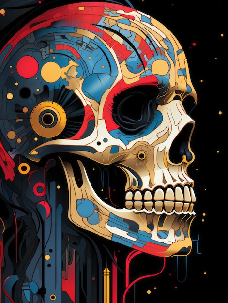 Ilustración en color de un cráneo