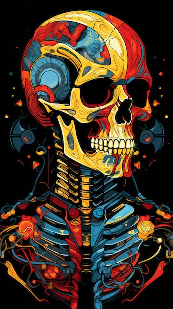 Ilustración en color de un cráneo