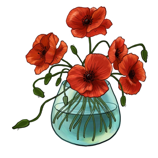 Ilustración a color de flores en estilo de dibujos animados