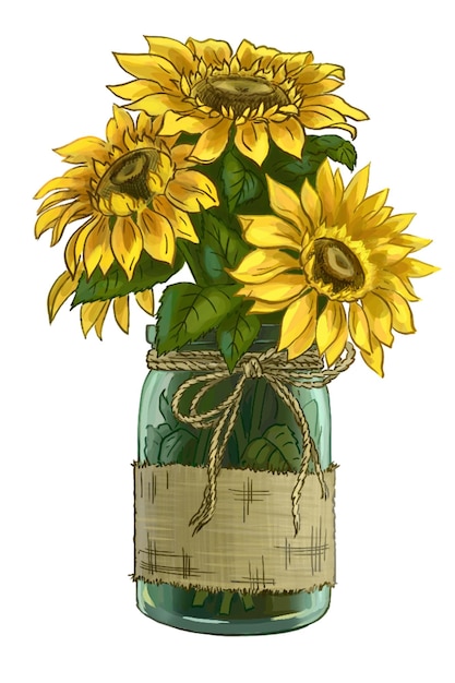 Ilustración a color de flores en estilo de dibujos animados