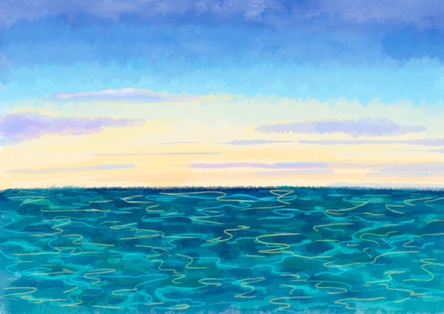 Ilustración a color del paisaje marino con el cielo horizontal