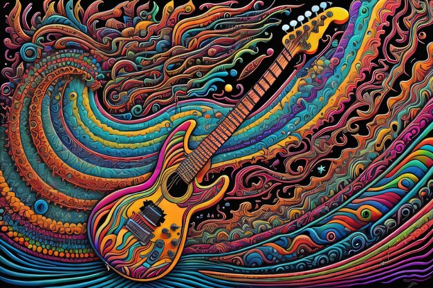 Ilustración de color psíquico de la guitarra IA generativa