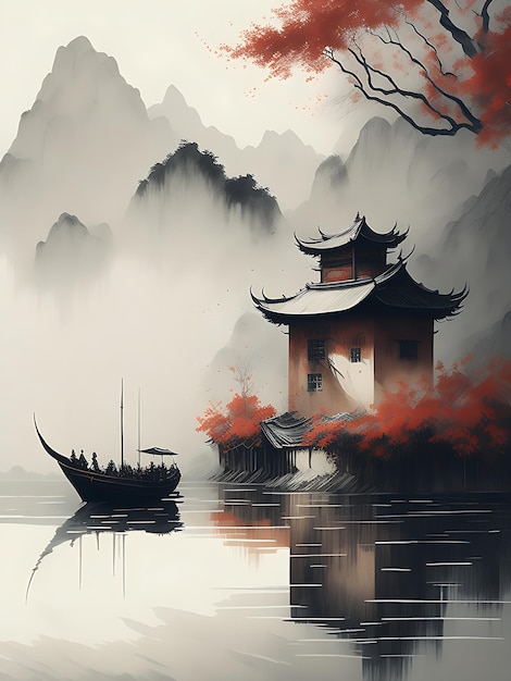 ilustración de colores apagados de pintura de tinta china