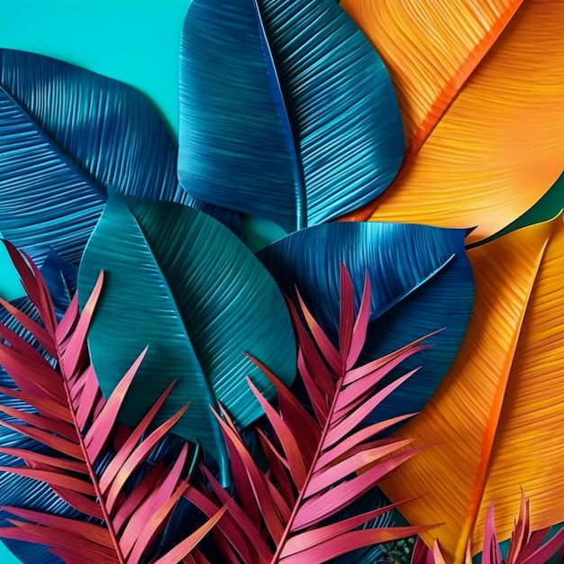 Ilustración de colores brillantes de hojas de palmeras tropicales Generado por AI