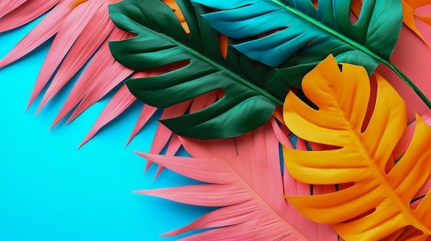 Ilustración de colores brillantes de hojas de palmeras tropicales IA generativa