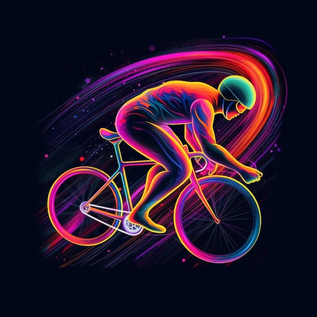 una ilustración de colores brillantes de un hombre montando una bicicleta generativa ai