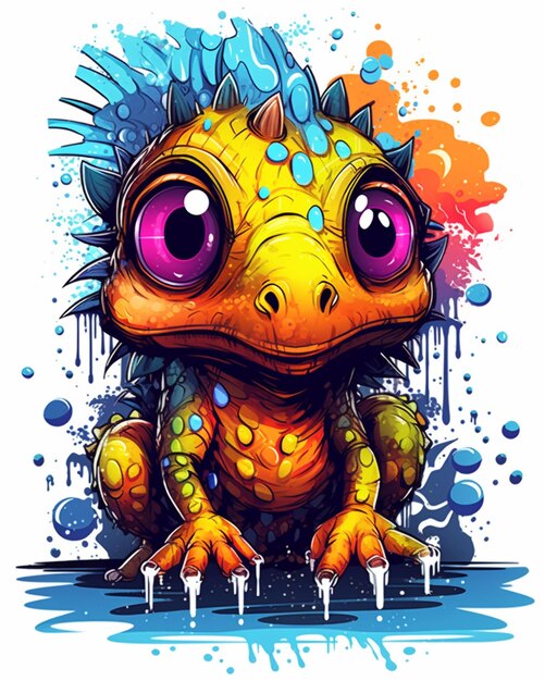 Una ilustración de colores brillantes de un pequeño monstruo lindo con ai generativo de cabello puntiagudo