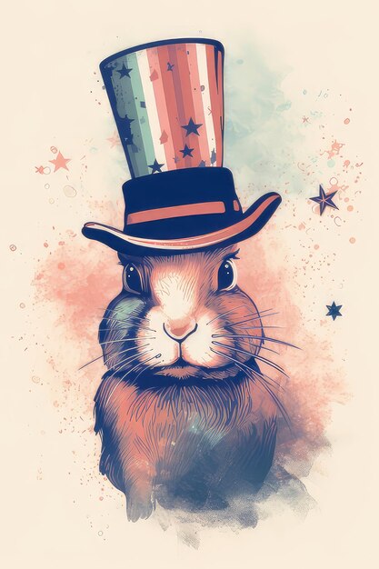 Ilustración en colores pastel conejo en un sombrero