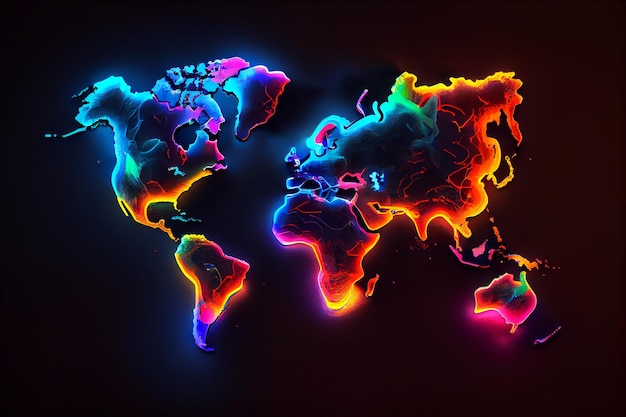 Ilustración de colorfool de neón de mapa mundial