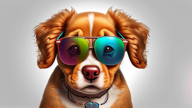 Ilustración colorfu de un personaje de perro de fantasía con gafas de sol y chaqueta de cuero mirando hacia otro lado