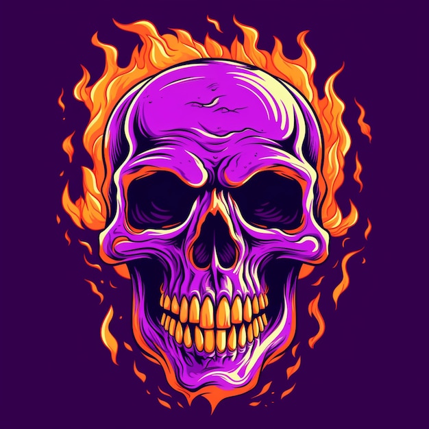 Ilustración colorida abajo diseño de cráneo camiseta taza imagen púrpura arte generado por IA