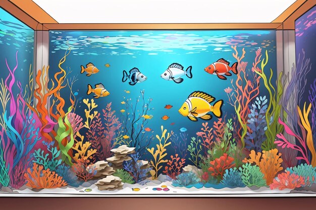Ilustración colorida del acuario