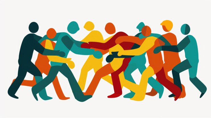 Foto ilustración colorida de amigos que se ayudan unos a otros