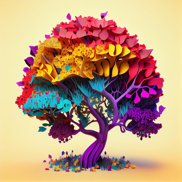 Una ilustración colorida de un árbol con la palabra amor en él