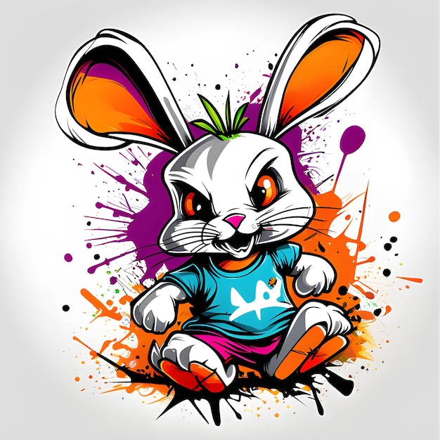 ilustración colorida de un arte de camiseta de vector de conejo de zanahoria listo para imprimir generado por ai