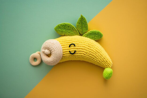 Ilustración colorida del arte del ganchillo de la forma de la fruta del plátano