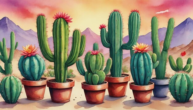 Ilustración de la colorida bandera de los cactus del Cinco de Mayo