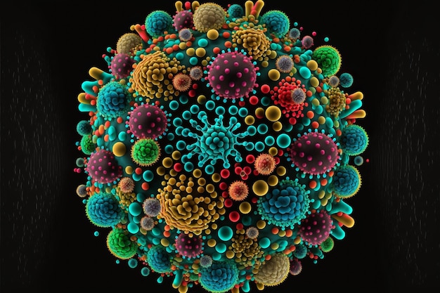 Una ilustración colorida de una bola de virus.