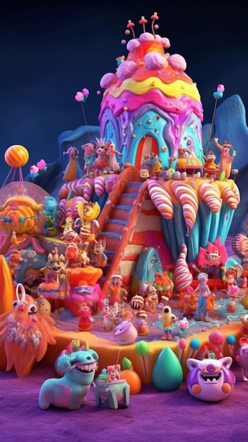 Una ilustración colorida de un castillo de dulces con las palabras dulces en él.