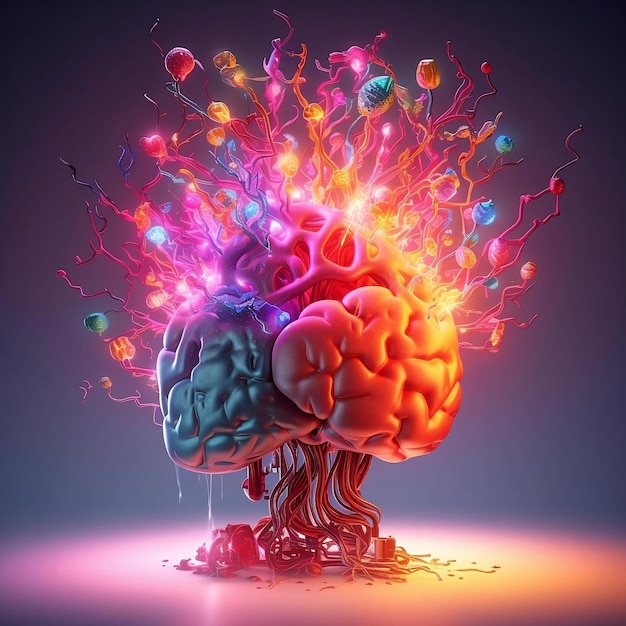 Foto ilustración colorida del cerebro humano