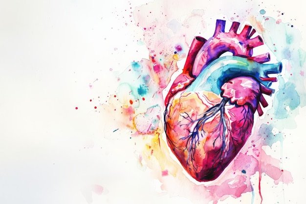 Ilustración colorida del corazón humano con toque artístico Concepto de salud y expresión