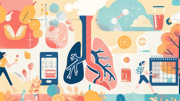 una ilustración colorida de un corazón con la palabra pulmones en él