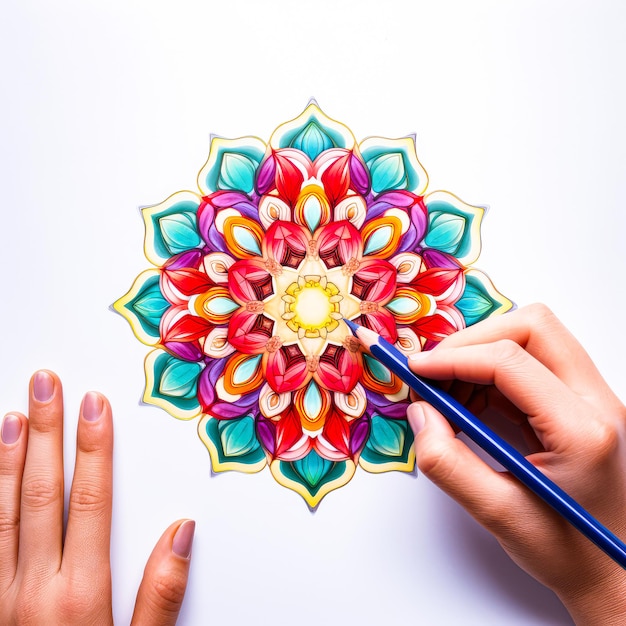 Foto ilustración colorida de un diseño de mandala floral perfecto para la relajación y la expresión artística