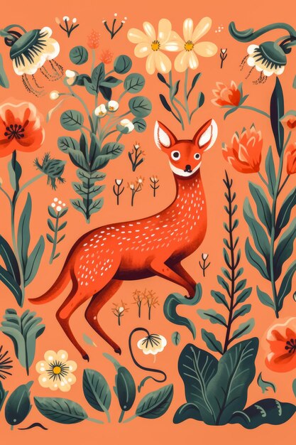 Ilustración colorida de la flora y la fauna