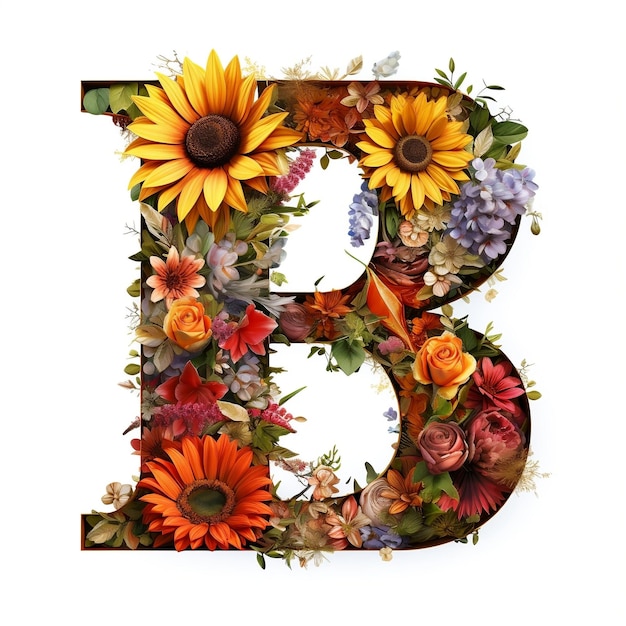 Ilustración colorida floral y girasol letra B AI generativa