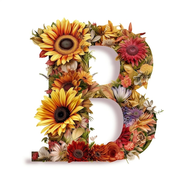 Ilustración colorida floral y girasol letra B AI generativa