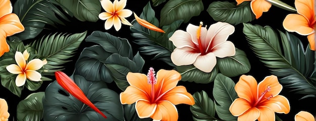 Foto una ilustración colorida de flores con flores naranjas y rojas