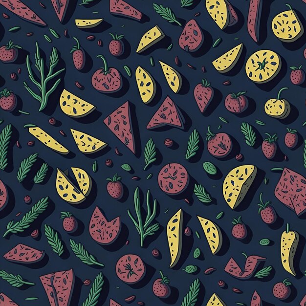 una ilustración colorida de frutas y verduras con las palabras "frutas" en ella