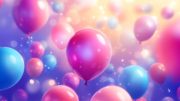 una ilustración colorida de globos con un corazón rosa en la parte superior