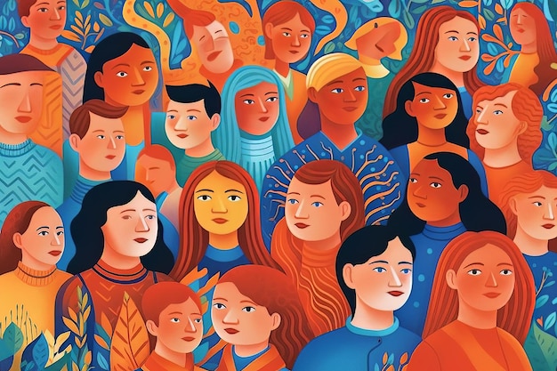 Ilustración colorida de un grupo de personas