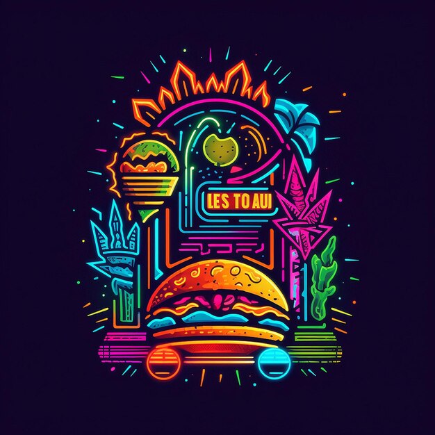 Foto una ilustración colorida de una hamburguesa