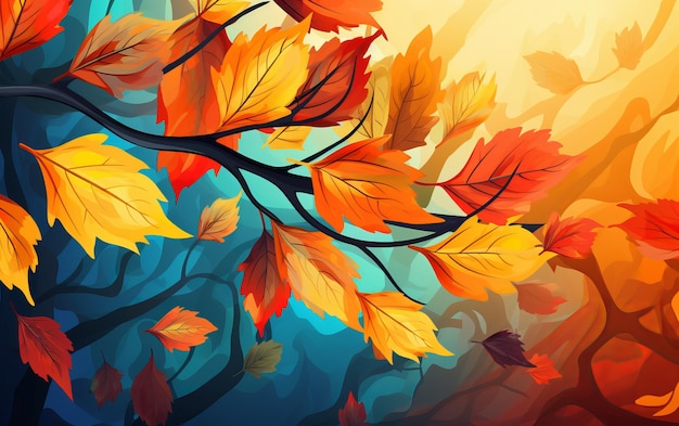 una ilustración colorida de hojas de otoño.