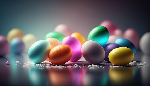 Ilustración colorida de huevos de Pascua por IA generativa