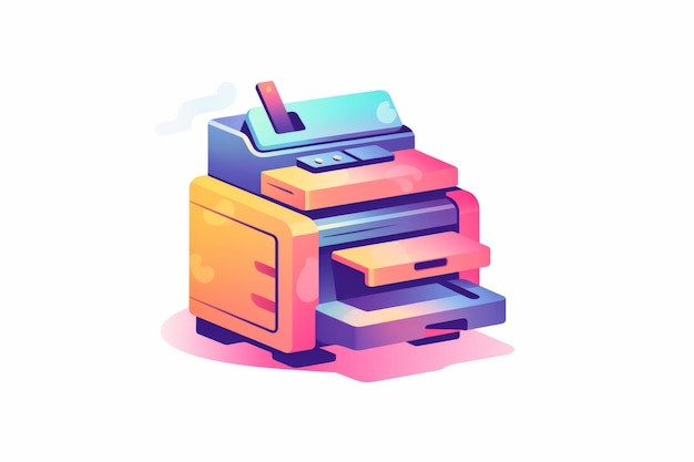 Foto una ilustración colorida de una impresora con una pila de impresoras.