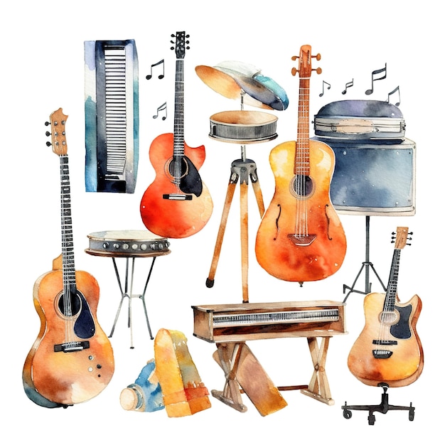 Ilustración colorida de instrumentos musicales