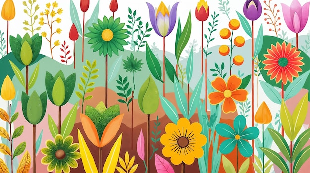 Ilustración colorida del jardín floral