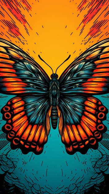 Ilustración colorida de una mariposa en primer plano
