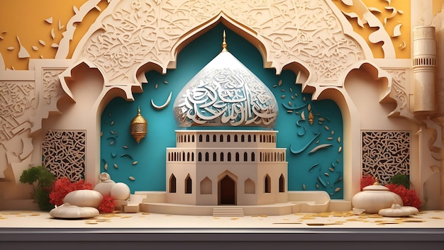 Ilustración colorida de la mezquita en 3D generada por la IA