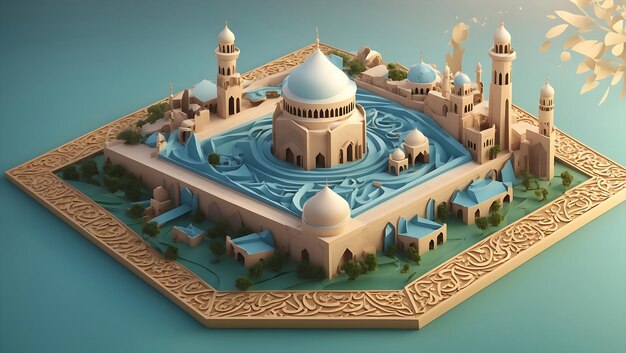 Ilustración colorida de la mezquita en 3D generada por la IA