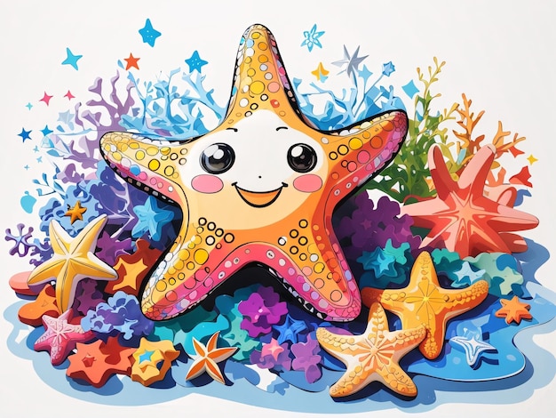 Ilustración colorida de los niños de la estrella de mar