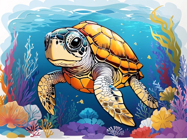 Ilustración colorida de los niños de la tortuga marina